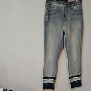 NYDJ Blue Ankle Cropped Jeans with Sporty Stripes